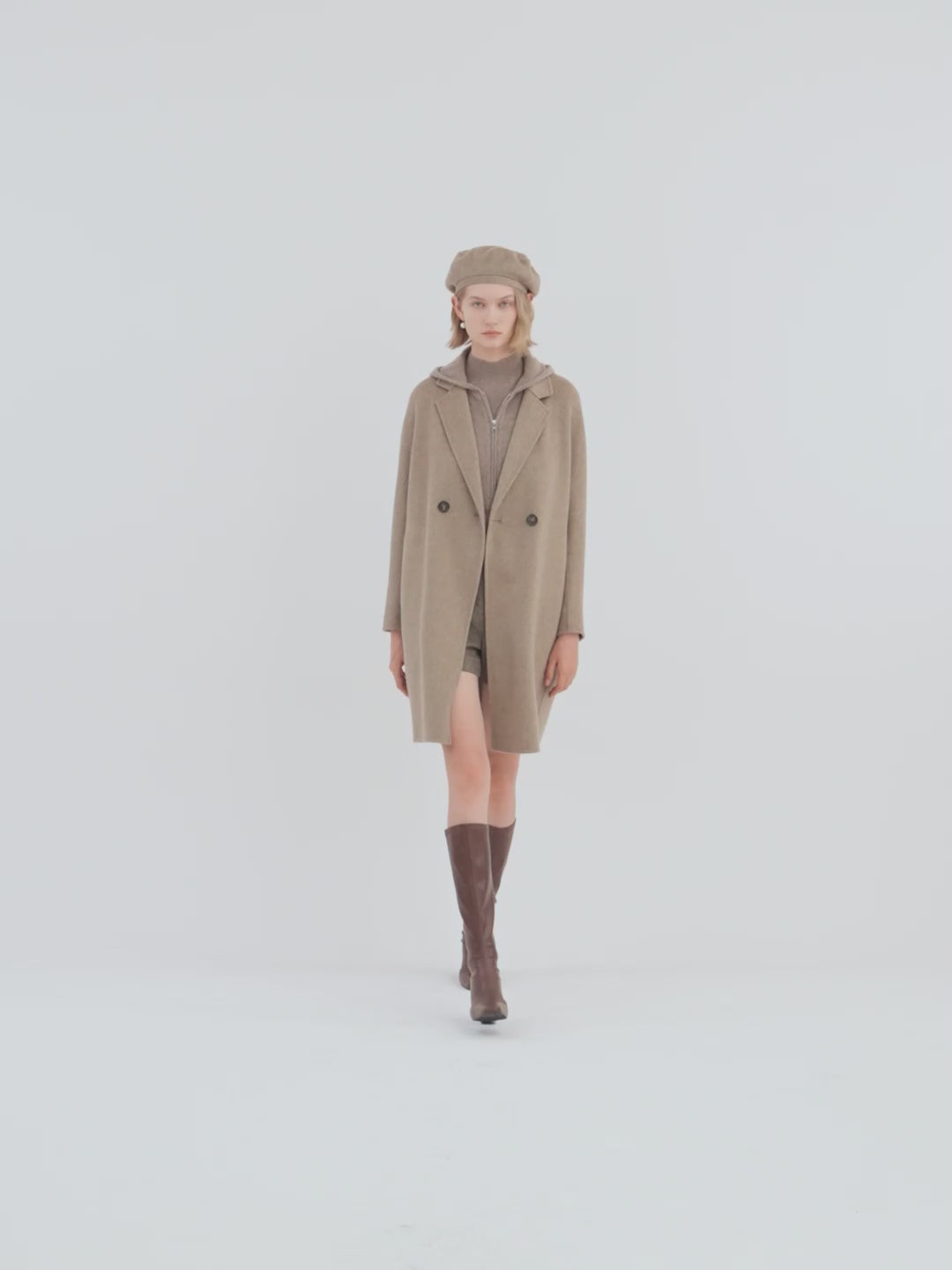 Brown Pure Cashmere Lapel Women Coat