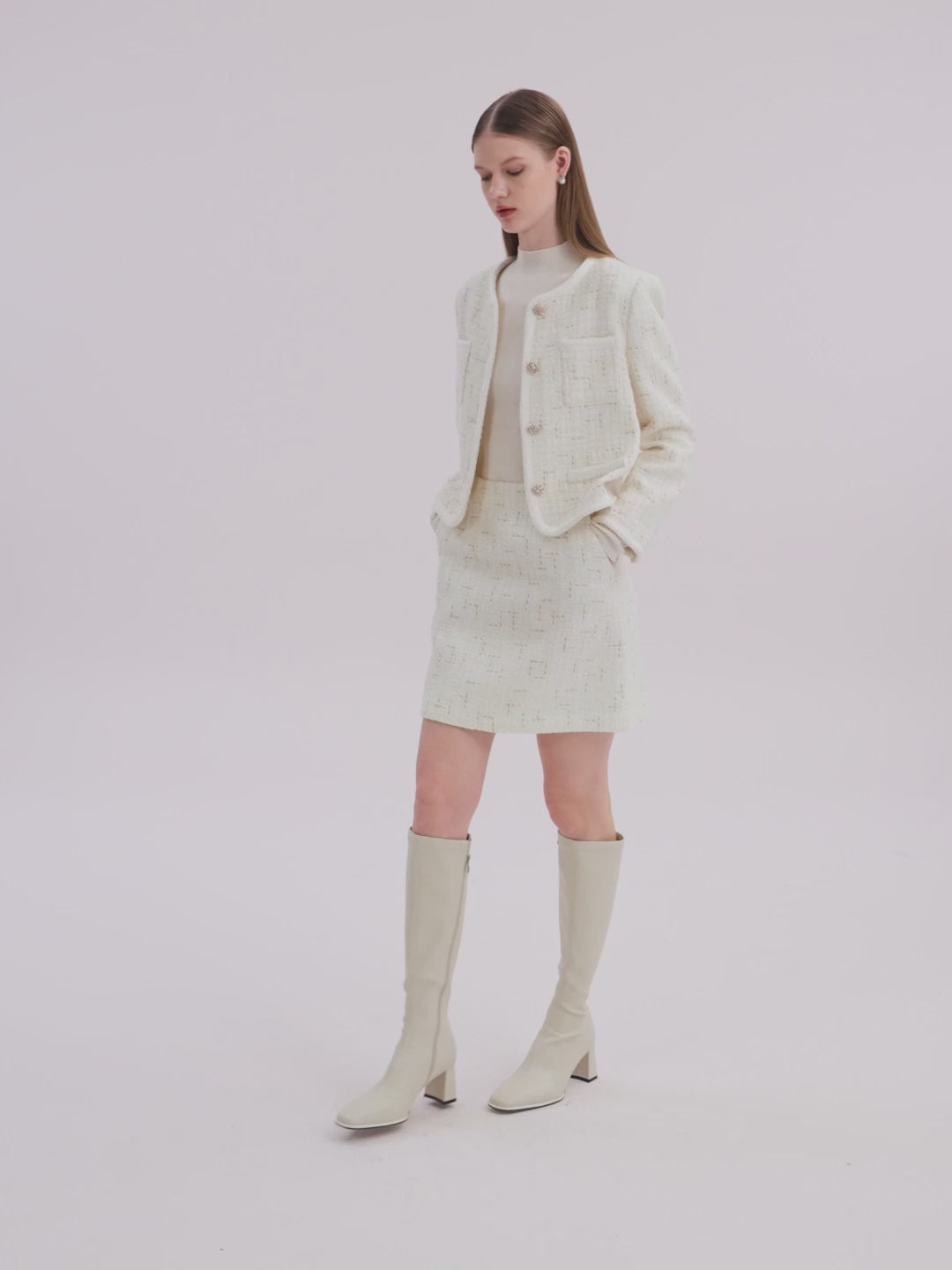 Mini-jupe trapèze blanche en tweed