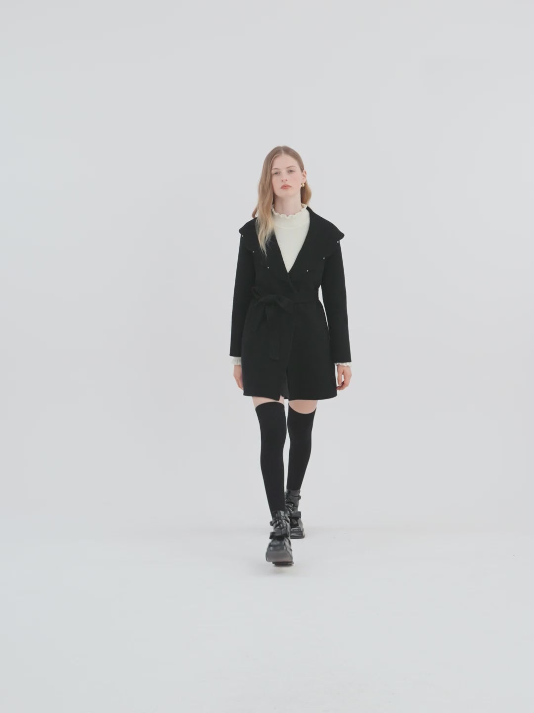 Manteau double face à revers en laine Tencel