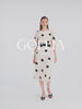 16 Momme Mulberry Silk Boat Neck Polka Dots Printed Women Midi Dress With Belt And Scrunchie