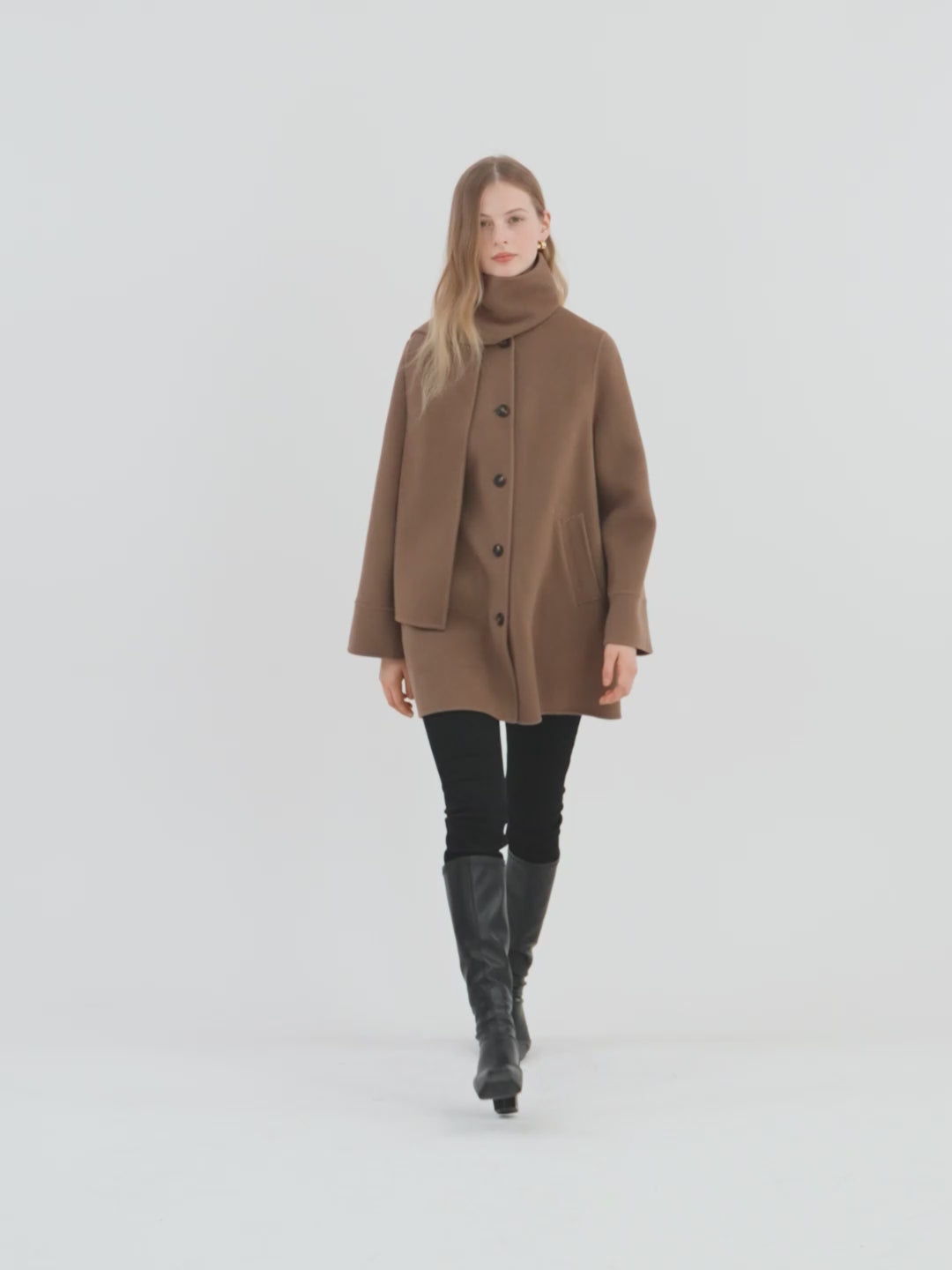 Tencel Wool Double-Faced Coat With Scarf