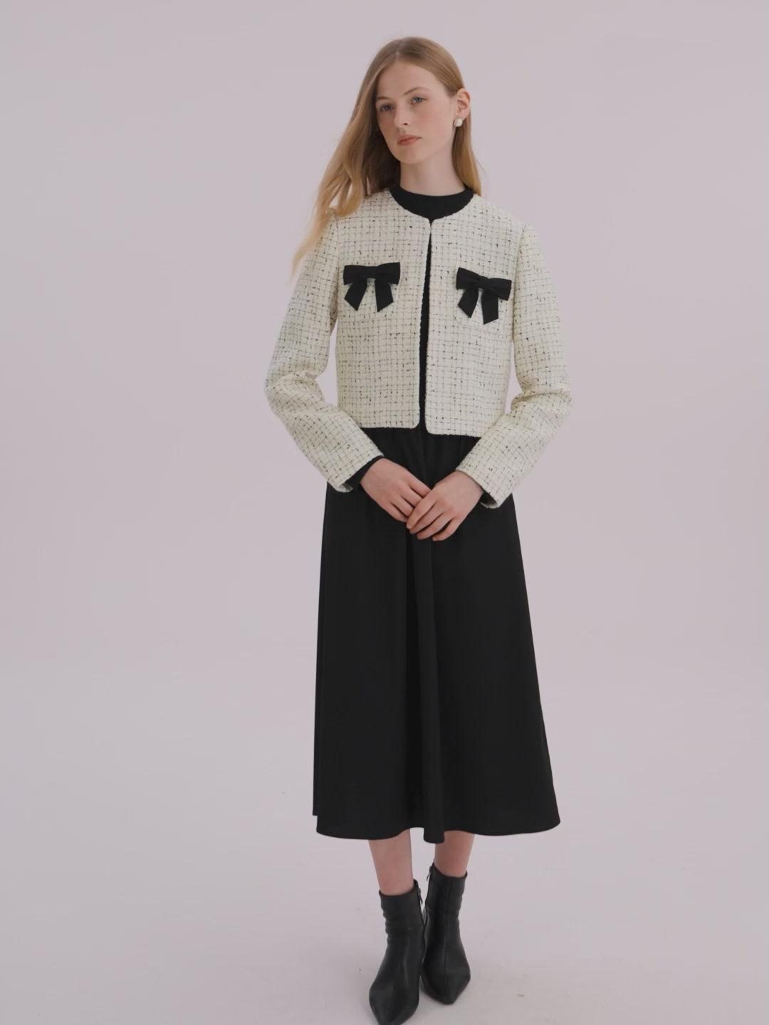 Wool Blend Tweed Short Women Jacket And Long Sleeve Dress Set – GOELIA