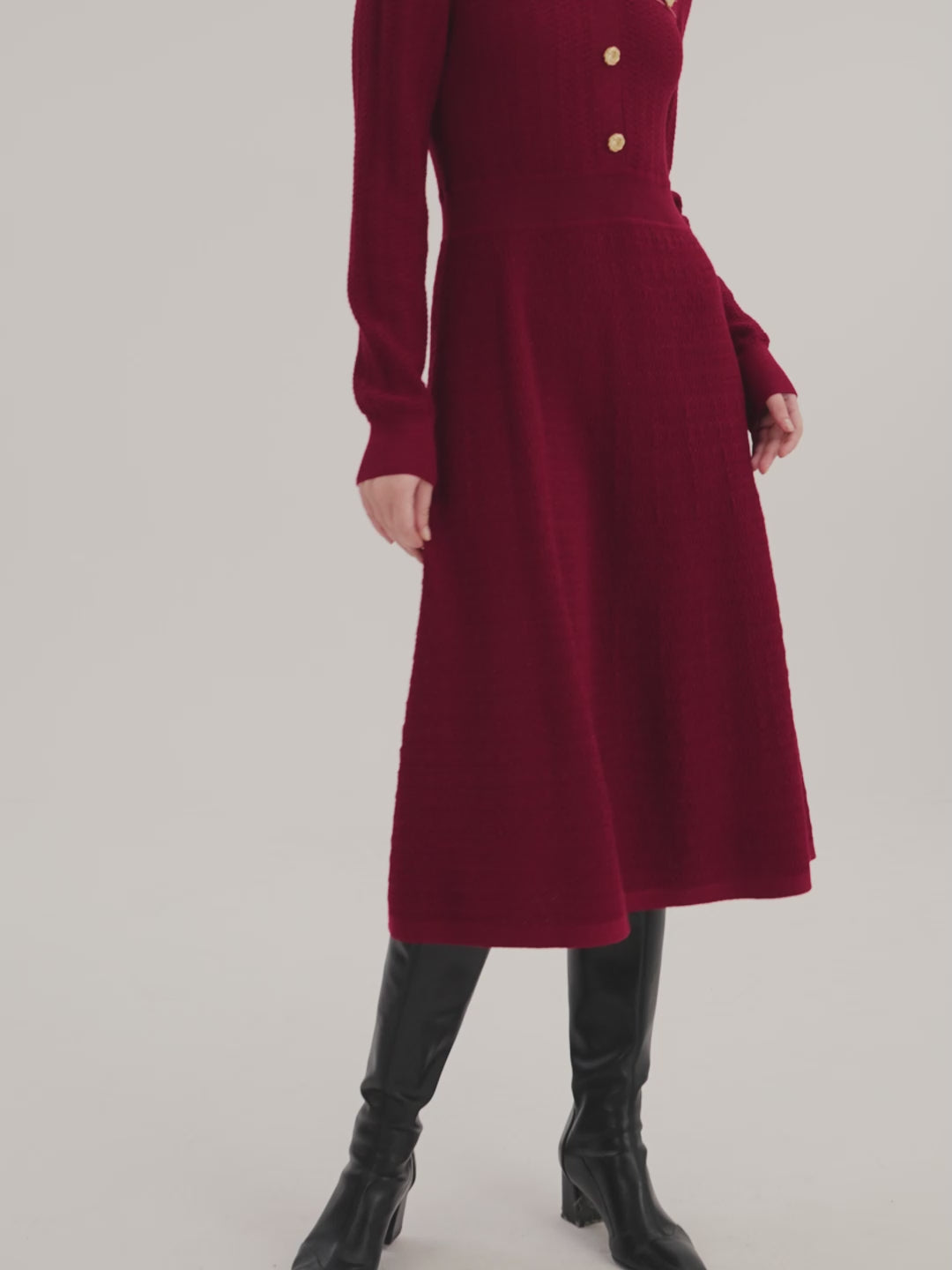 Machine Washable Wool V-Neck Knit Dress