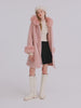 Pink Mid-Length Ruched Velour Coat With Adjustable Ties