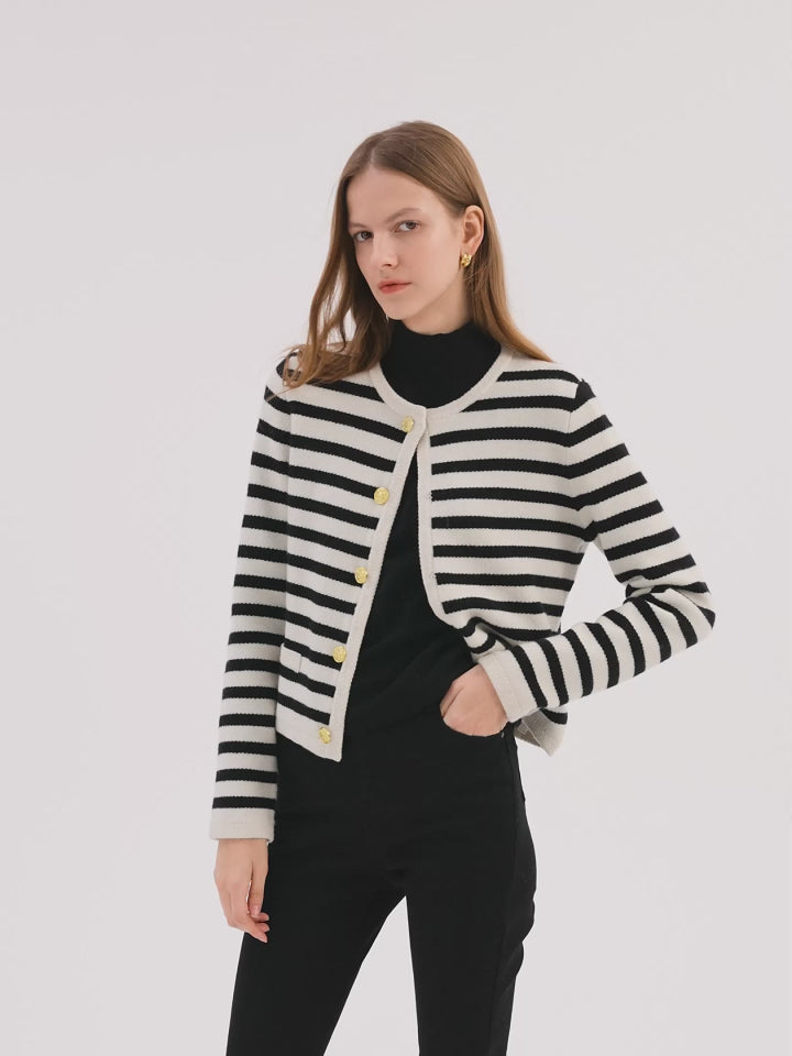 Woolen GOELIA Cardigan Button Up Striped – Lady