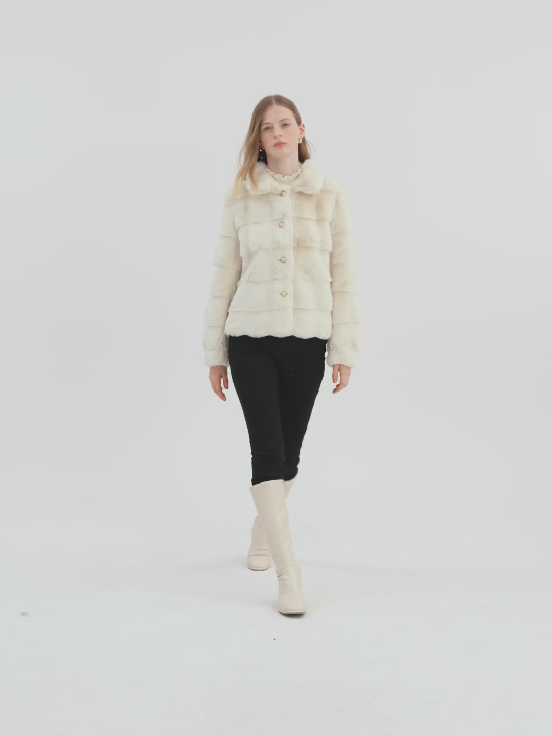 Eco-Friendly Fur Wave Cut Peter Pan Collar Short Coat