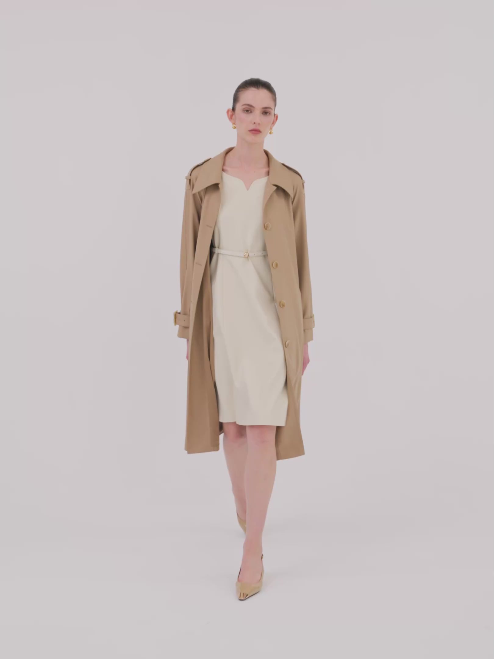 Worsted Wool Lapel Women Trench Coat With Belt