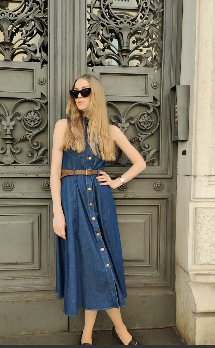 belt to wear with denim dress Tie Waist Denim Dress - Medium Wash