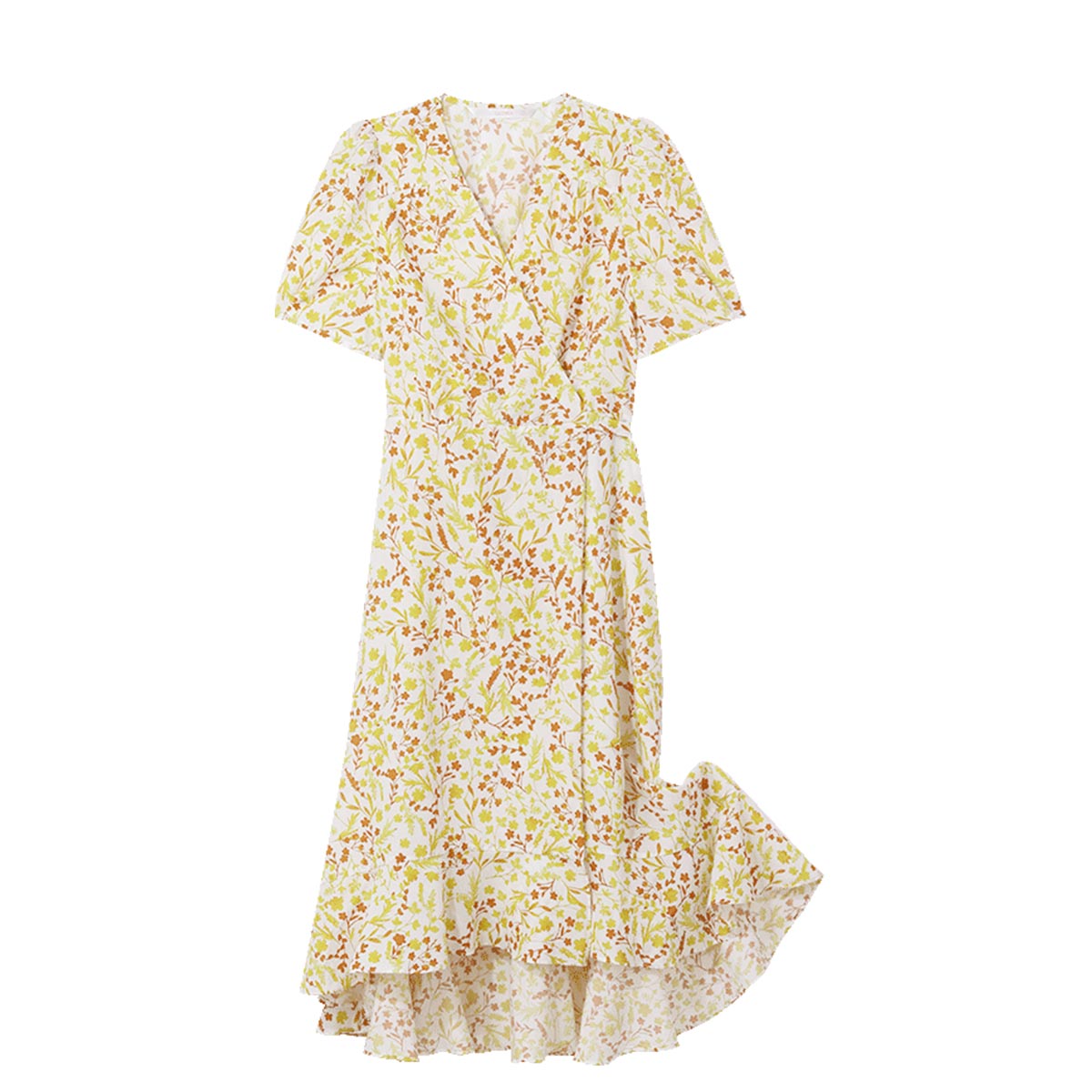 Floral Silk & Cotton Printed Wrap Dress GOELIA