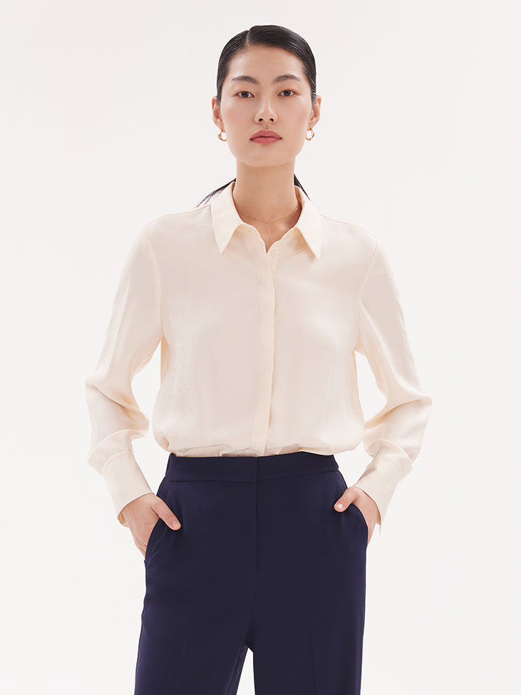 Apricot 16 MM Polka Dots Pure Silk Shirt GOELIA