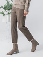 Coffee Brown Washable Wool Tapered Trousers GOELIA