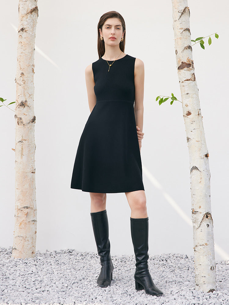Black Worsted Woolen Two-piece Dress GOELIA