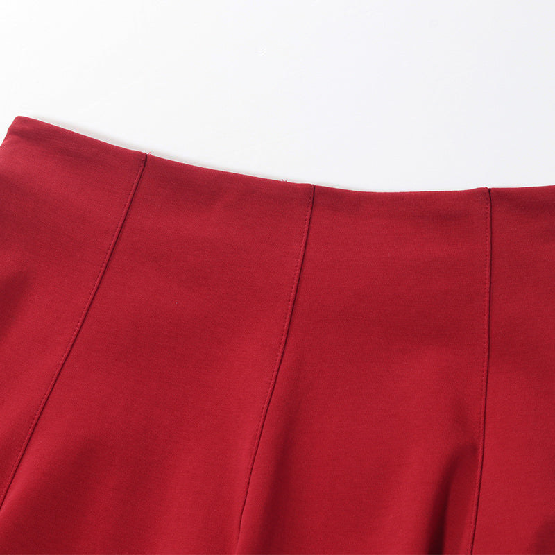 Chili Red Woven Mini Skirt GOELIA