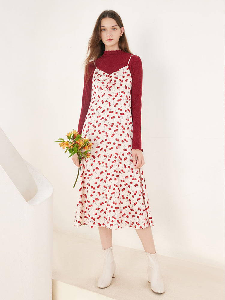 Red  Floral Two-piece Dress GOELIA