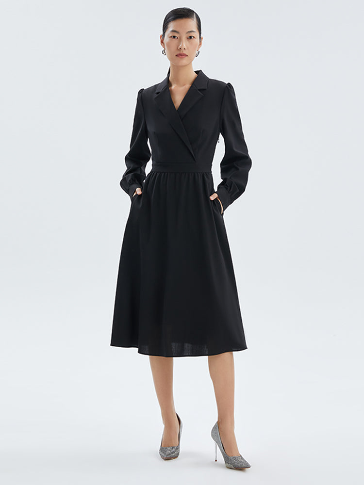 Machine Washable Worsted Wool Blazer Lapel Dress GOELIA