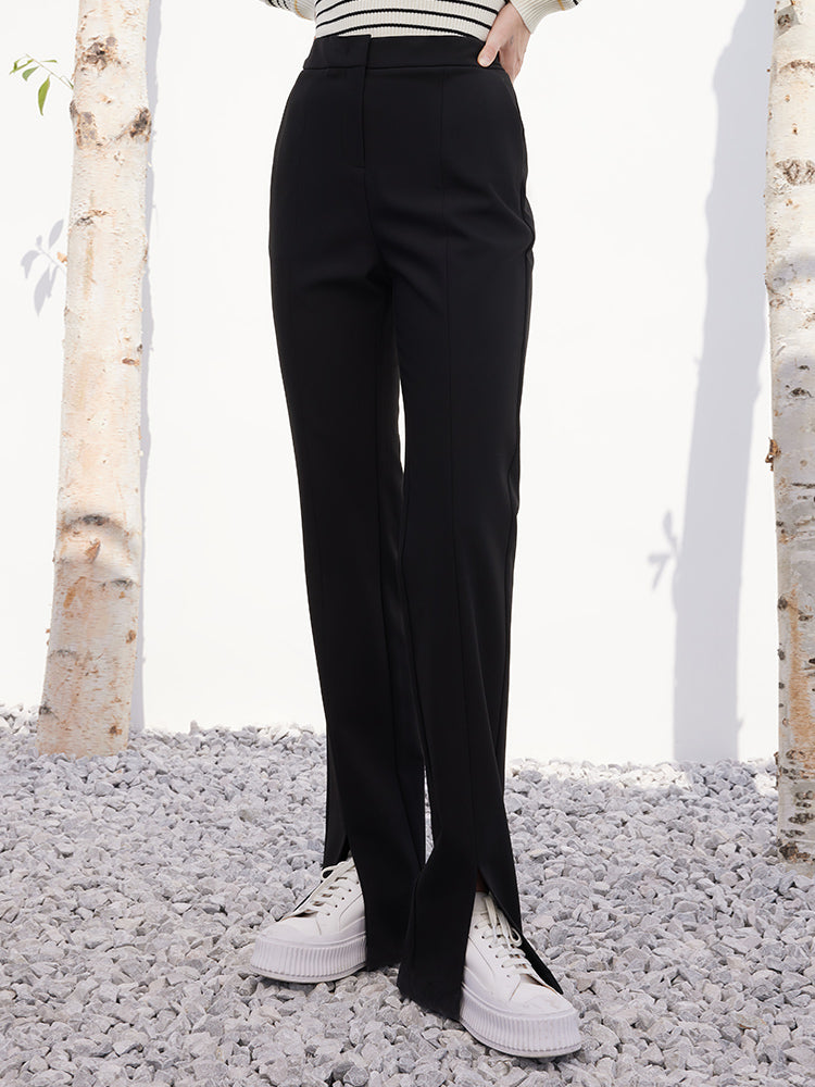 Black Full-Length Pants With Slit – GOELIA