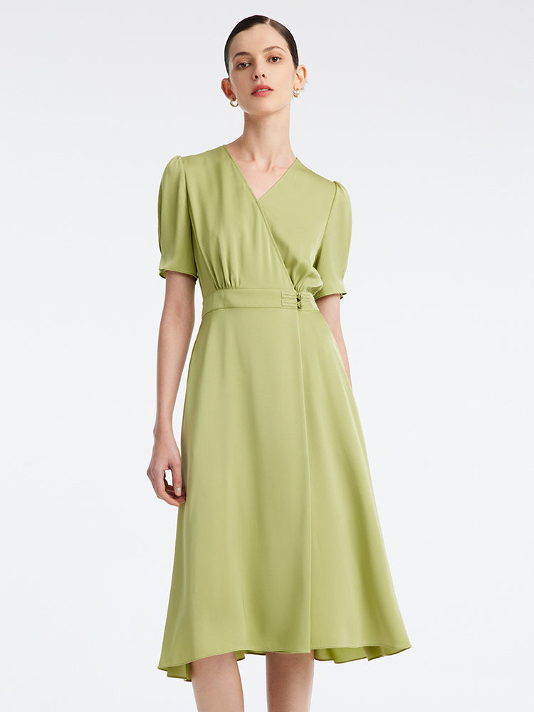 Green V-Neck A-Line Midi Dress GOELIA