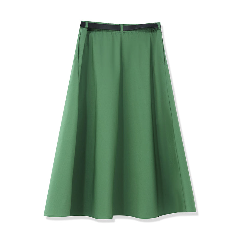 Green A-Line Mid-Calf Skirt GOELIA