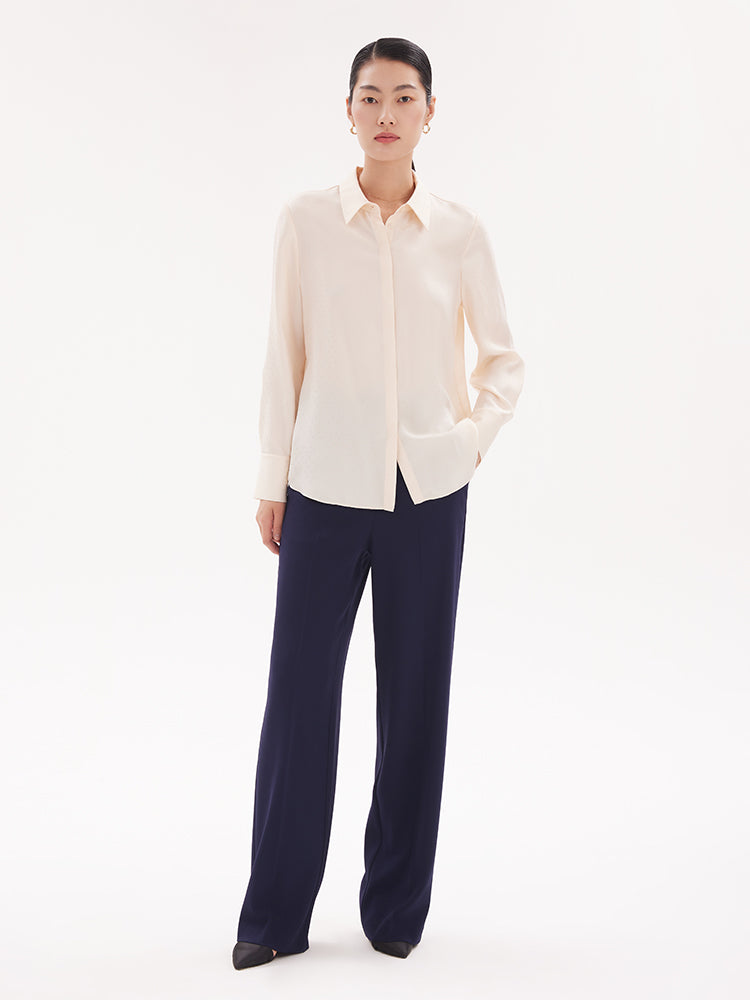 Apricot 16 MM Polka Dots Pure Silk Shirt GOELIA