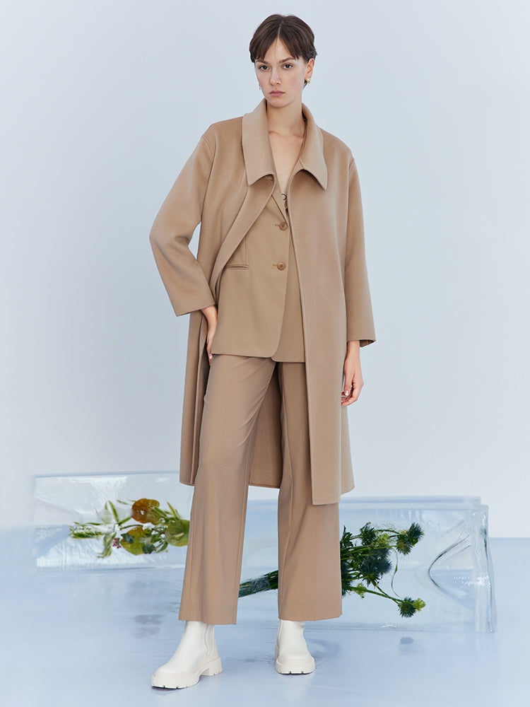 Silk Wool Lapel Double Woolen Coat GOELIA