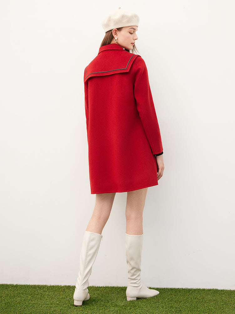 Chili Red Woolen Coat GOELIA