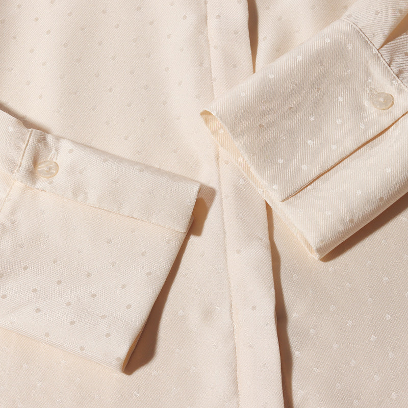 Apricot 16 MM Polka Dots Pure Silk Shirt GOELIA