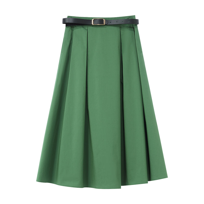 Green A-Line Mid-Calf Skirt GOELIA