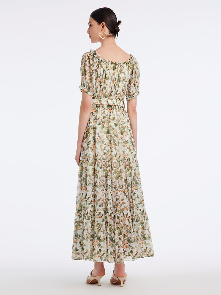 Original Silk Print Ankle-Length Dress GOELIA