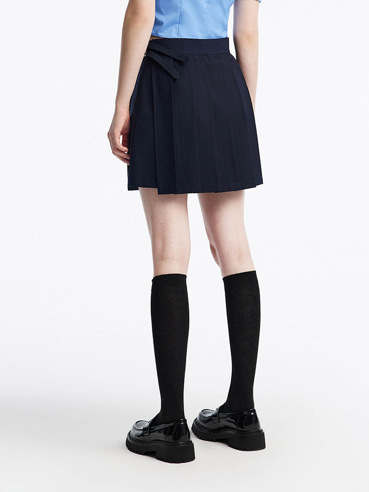 Black Reversible Style Pleated Skirt Shorts GOELIA