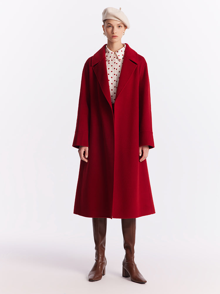 Silk Wool Lapel Double Woolen Coat GOELIA