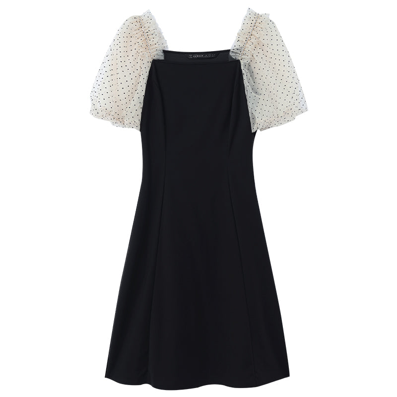 Square Neck Puff Sleeve Knitted Dress GOELIA