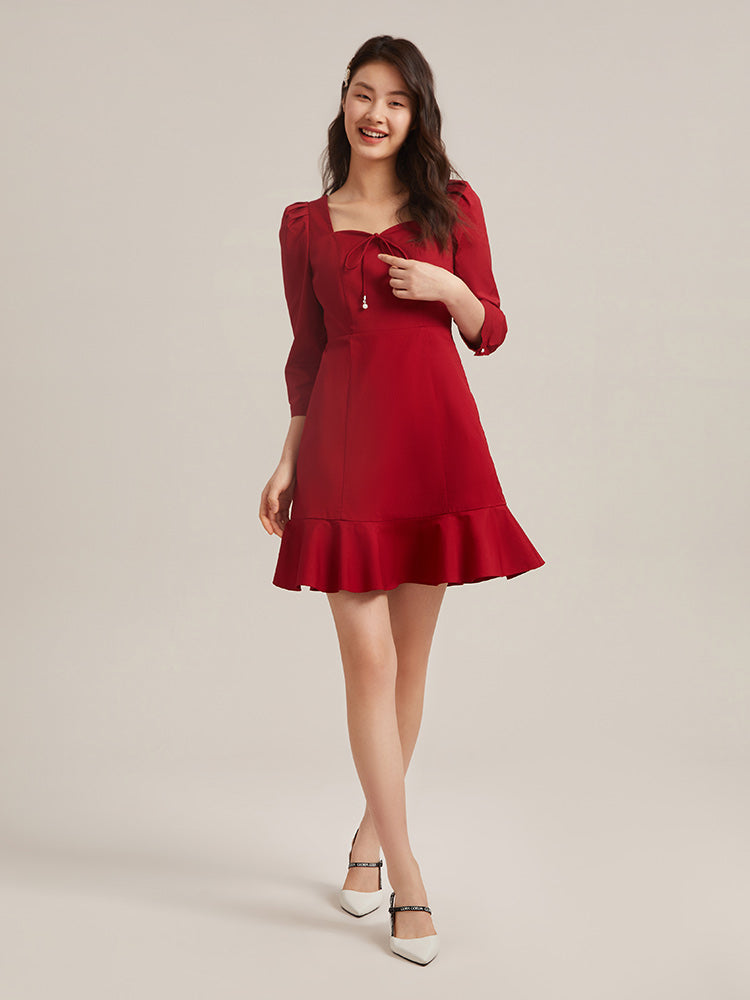 Chili Red Half-sleeve Dress GOELIA