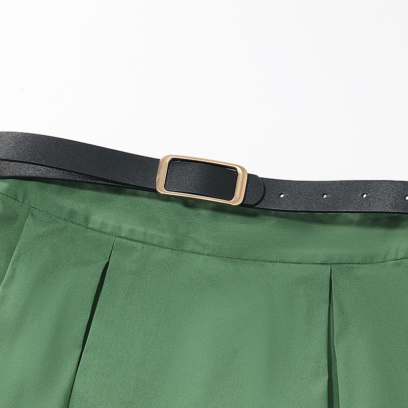 Green A-Line Mid-Calf Skirt GOELIA