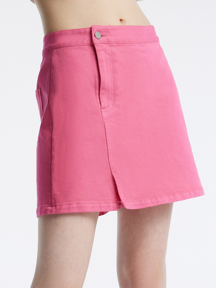 Rose Pink Slit Denim Dress Shorts GOELIA