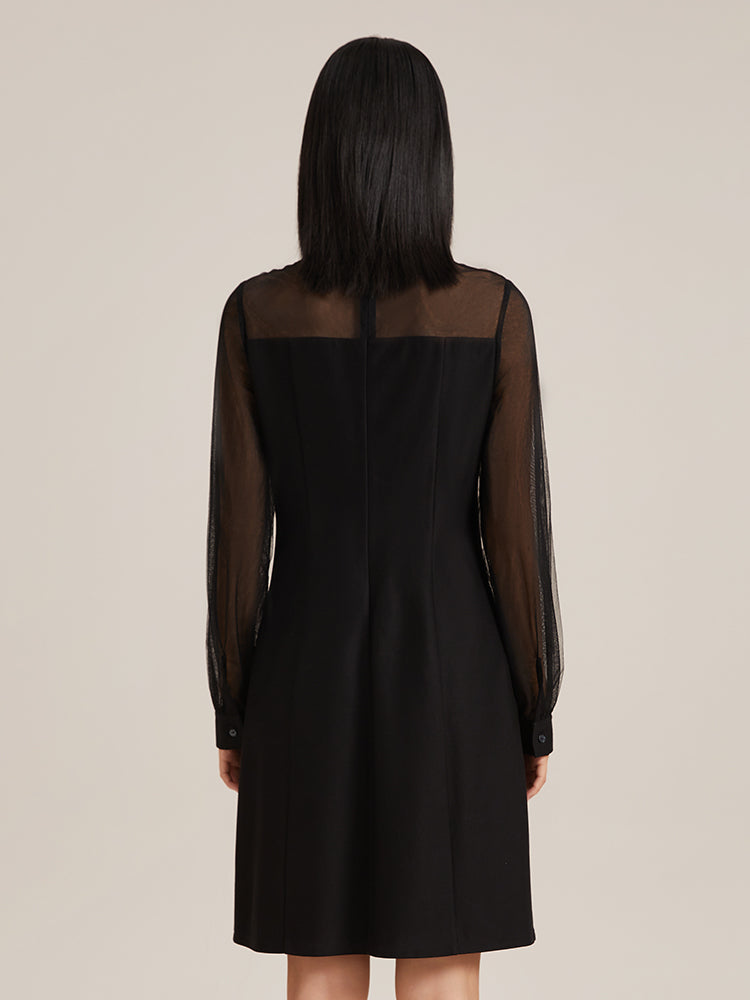Black See-Through Bow Mini Dress GOELIA