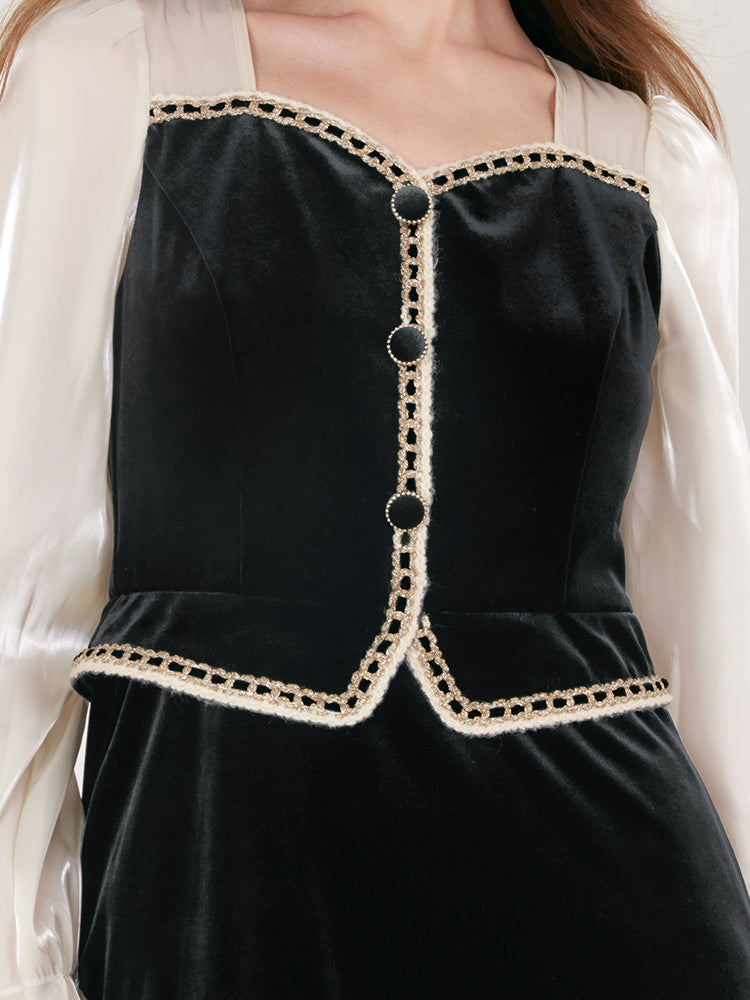 Classic Velvet Patchwork Dress GOELIA