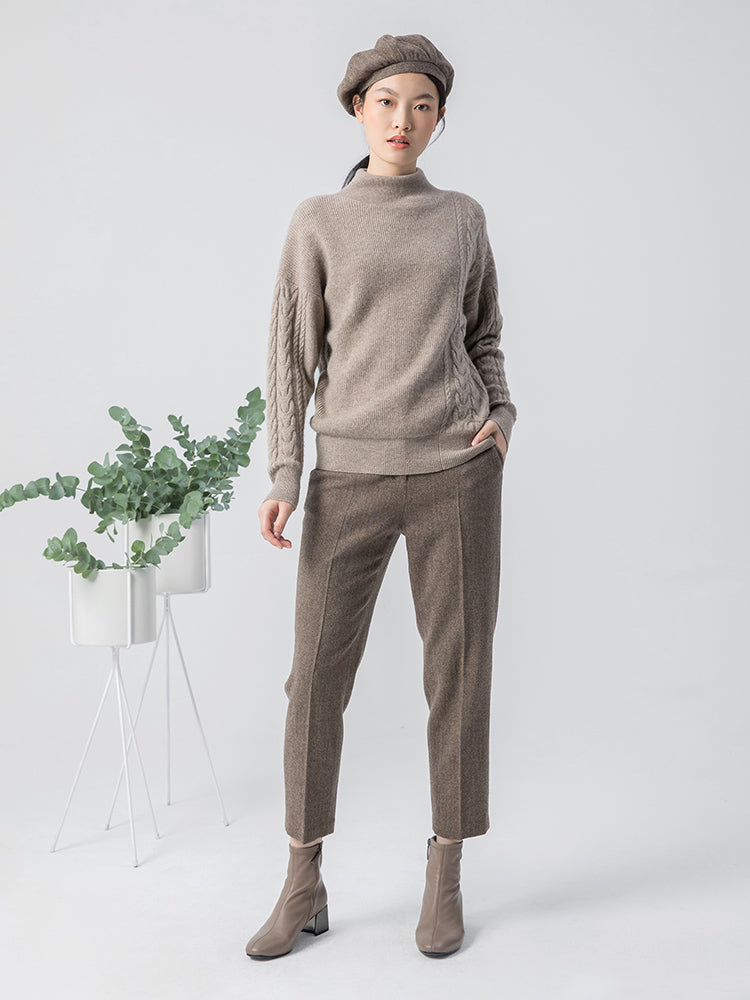 Coffee Brown Washable Wool Tapered Trousers GOELIA