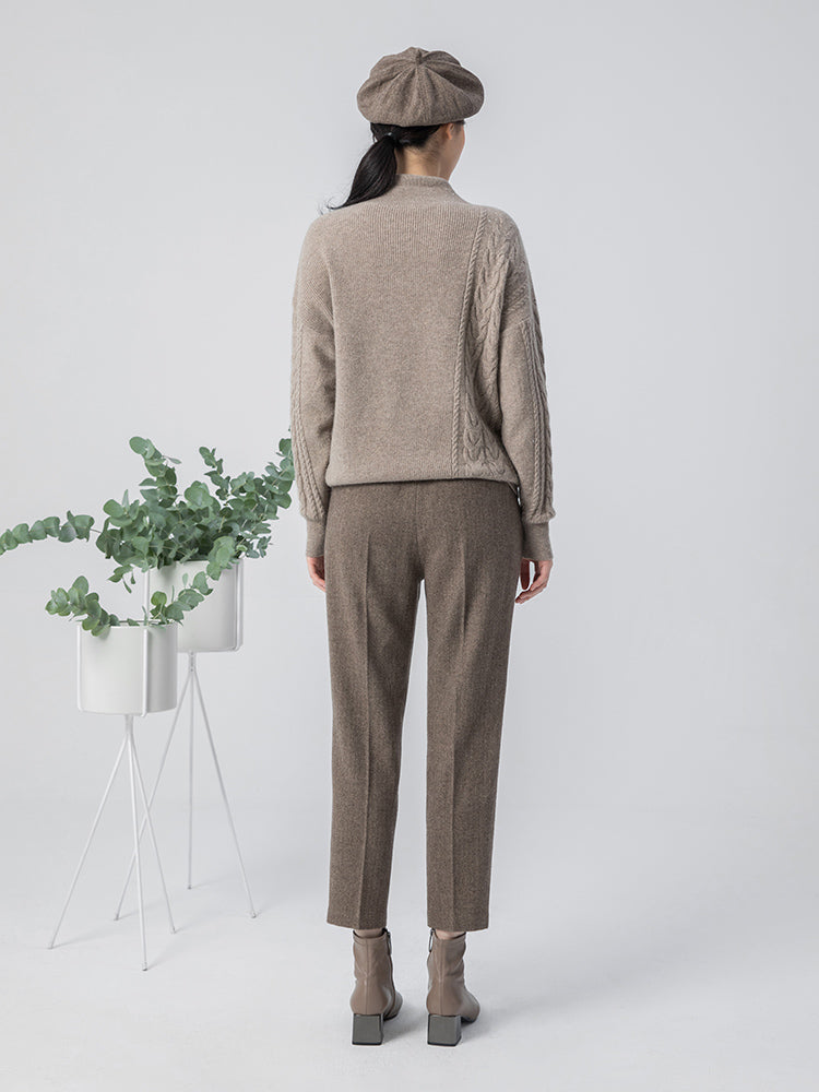 Coffee Brown Washable Wool Tapered Trousers GOELIA