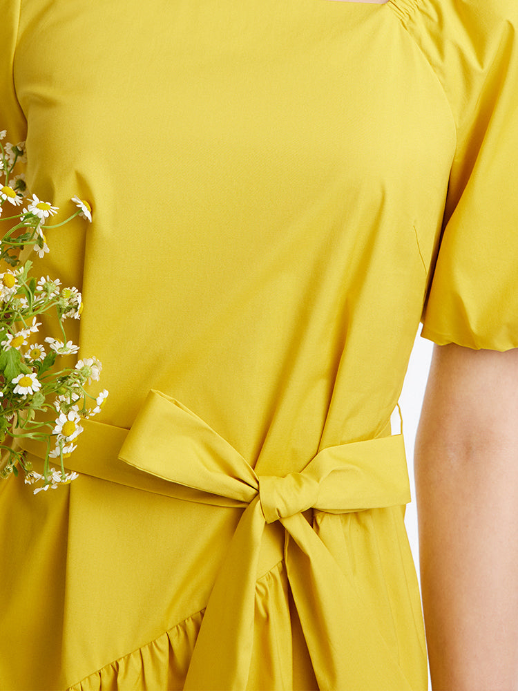 Yellow Asymmetric Mini Dress GOELIA