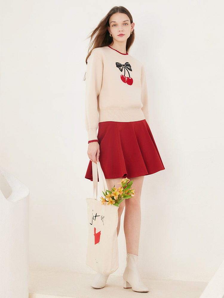 Chili Red Woven Mini Skirt GOELIA