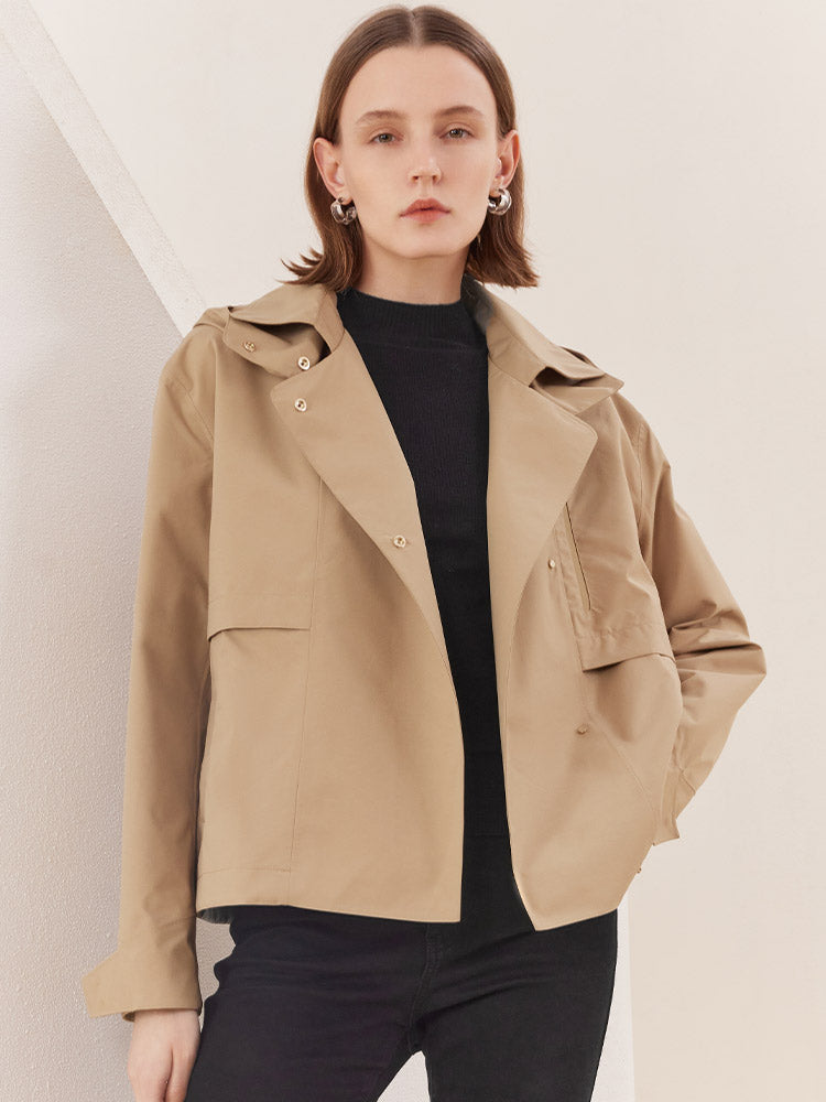 Camel Waterproof Cropped Trench Coat GOELIA