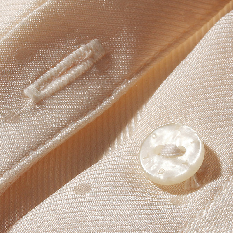Apricot 16 MM Polka Dots Pure Silk Shirt GOELIA