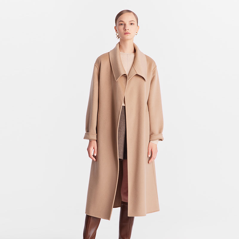 Silk Wool Lapel Double Woolen Coat GOELIA