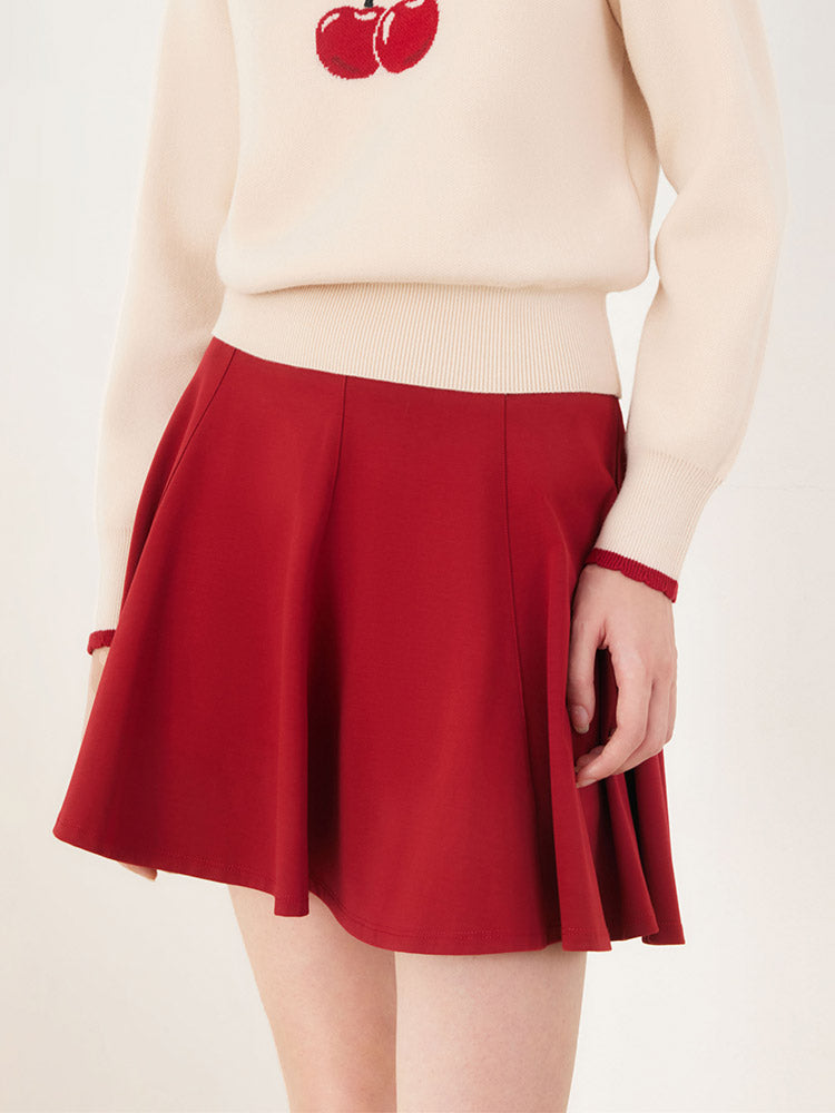 Chili Red Woven Mini Skirt GOELIA