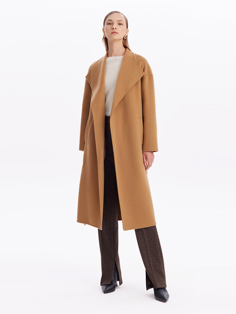 Khaki Lapel Cashmere Double-Faced Woolen Coat GOELIA