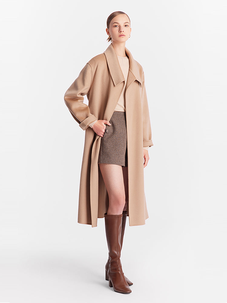 Silk Wool Lapel Double Woolen Coat GOELIA