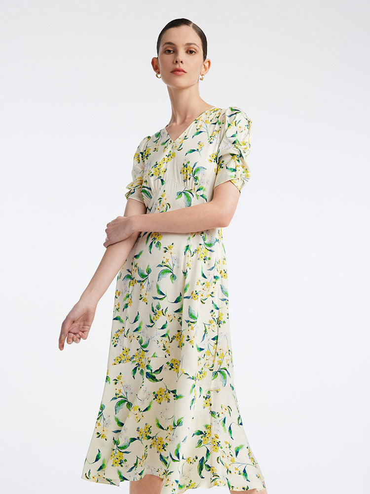 19匁ストレッチシルクフラワーロングワンピース – GOELIA