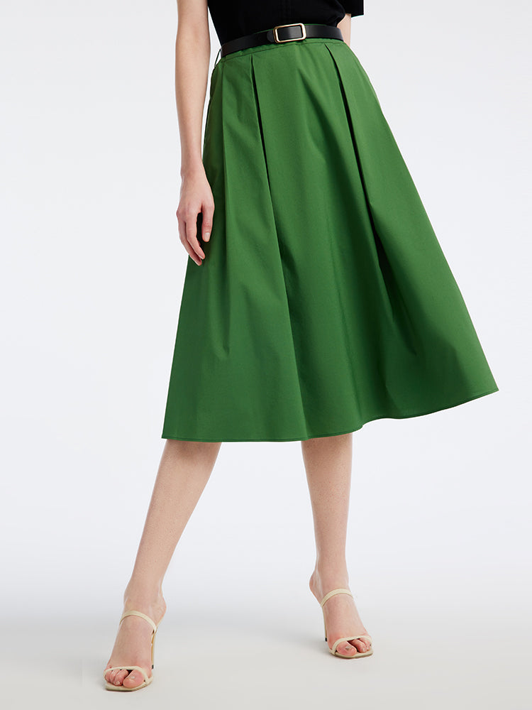 Green A-Line Mid-Calf Skirt GOELIA