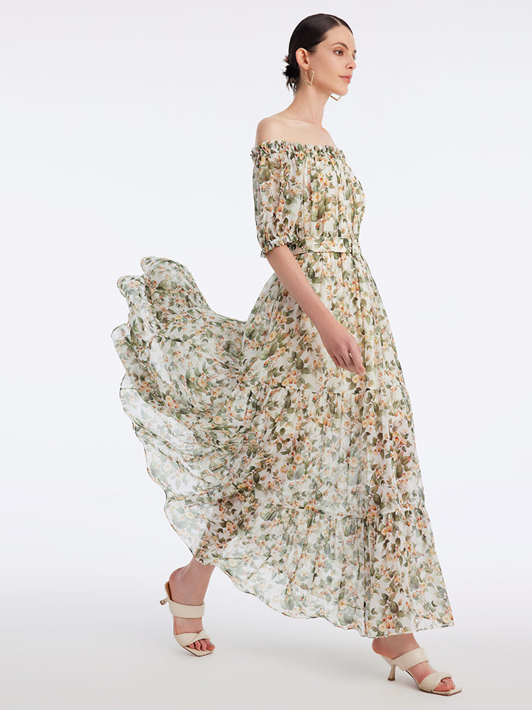 Original Silk Print Ankle-Length Dress GOELIA