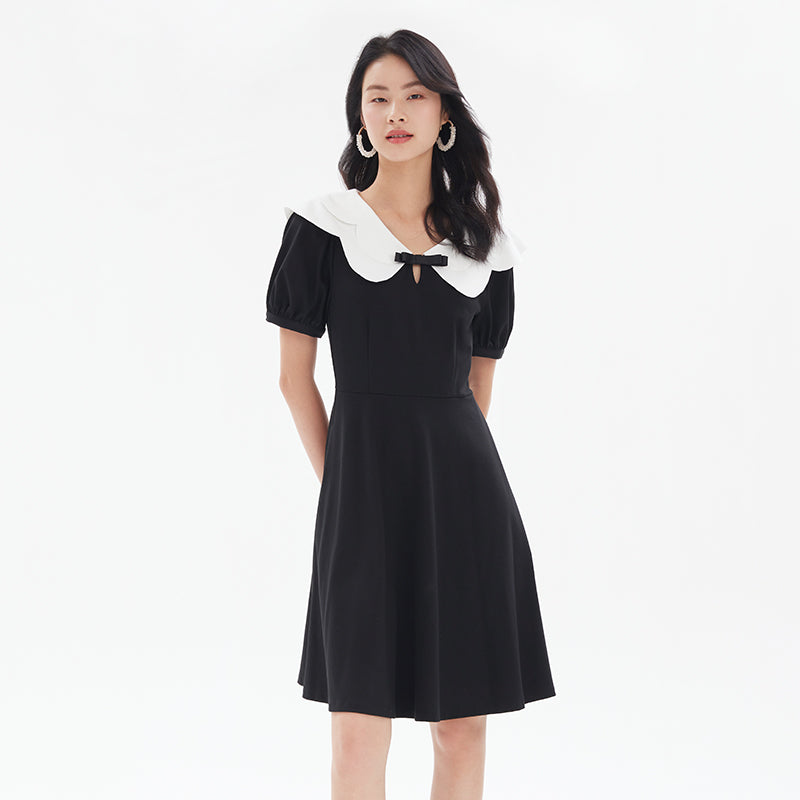 Knitted contrast color lapel dress GOELIA